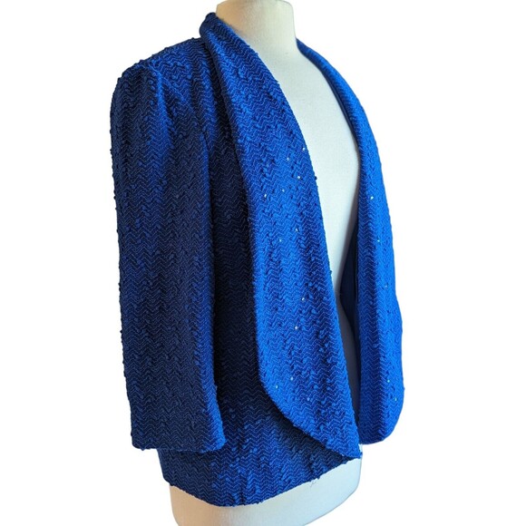 Alfred Dunner Women's Royal Blue Open Front Sequin Textured Blazer Size 14 - Picture 1 of 8